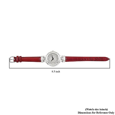 ADEE KAYE Austrian Crystal Japanese Movement Watch in Silvertone and Red Leather Strap (33 mm)