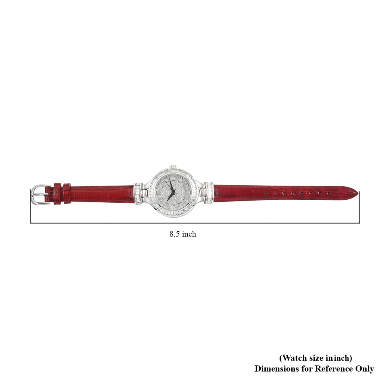 ADEE KAYE Austrian Crystal Japanese Movement Watch in Silvertone and Red Leather Strap (33 mm) image number 5