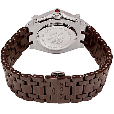 Oniss Austrian Crystal Swiss Movement Shell MOP Dial Watch in Brown Ceramic Strap (38.50 mm) , Designer Bracelet Watch , Analog Luxury Wristwatch