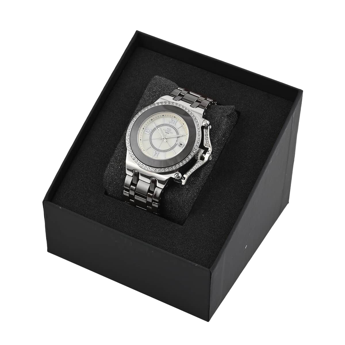 Oniss Austrian Crystal Swiss Movement Shell MOP Dial Watch in Brown Ceramic Strap (38.50 mm) , Designer Bracelet Watch , Analog Luxury Wristwatch image number 6