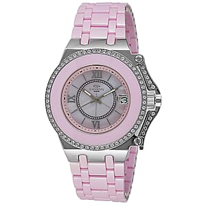ONISS Austrian Crystal Swiss Movement Pink MOP Dial Watch in Pink Ceramic Strap (38.50 mm) | Designer Bracelet Watch | Analog Luxury Wristwatch