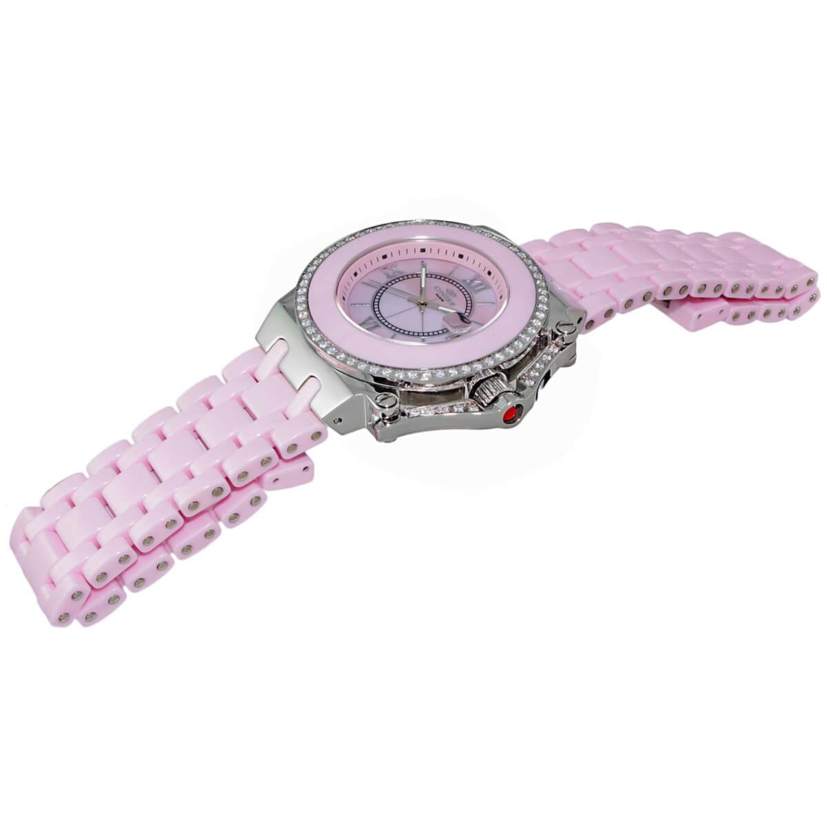 Oniss Austrian Crystal Swiss Movement Pink MOP Dial Watch in Pink Ceramic Strap (38.50 mm) , Designer Bracelet Watch , Analog Luxury Wristwatch image number 1