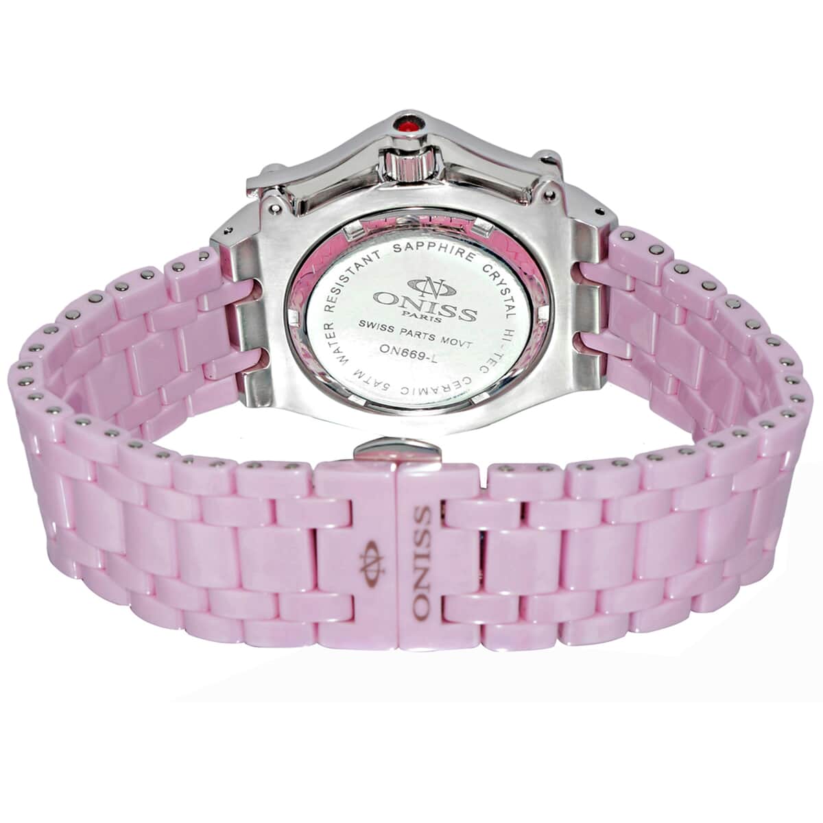 Oniss Austrian Crystal Swiss Movement Pink MOP Dial Watch in Pink Ceramic Strap (38.50 mm) , Designer Bracelet Watch , Analog Luxury Wristwatch image number 2