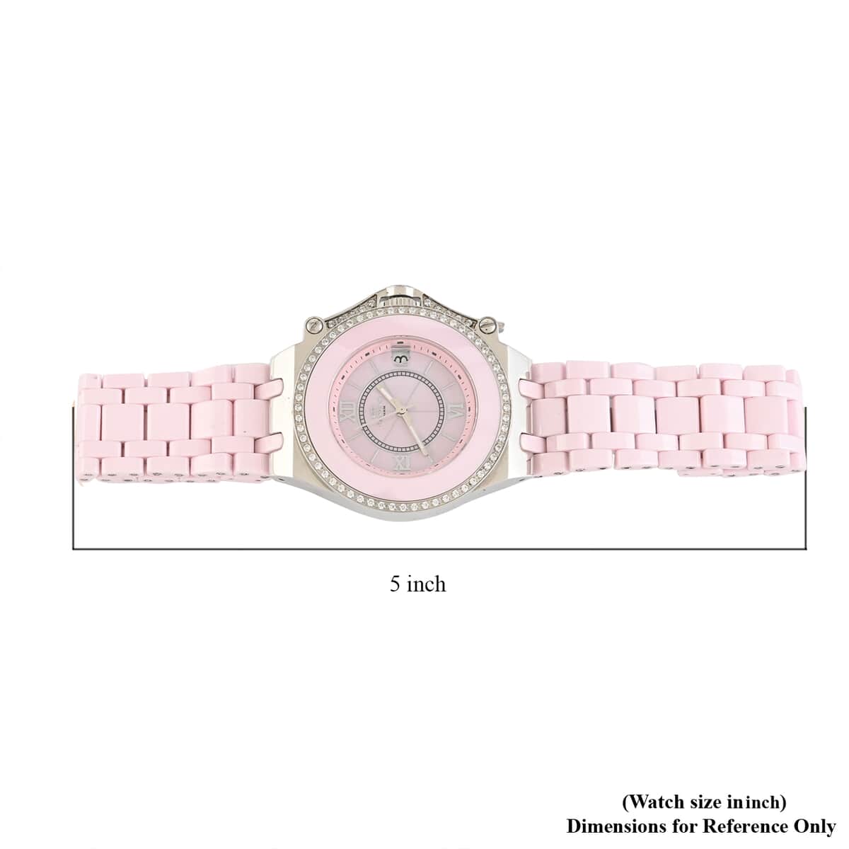 Oniss Austrian Crystal Swiss Movement Pink MOP Dial Watch in Pink Ceramic Strap (38.50 mm) , Designer Bracelet Watch , Analog Luxury Wristwatch image number 5