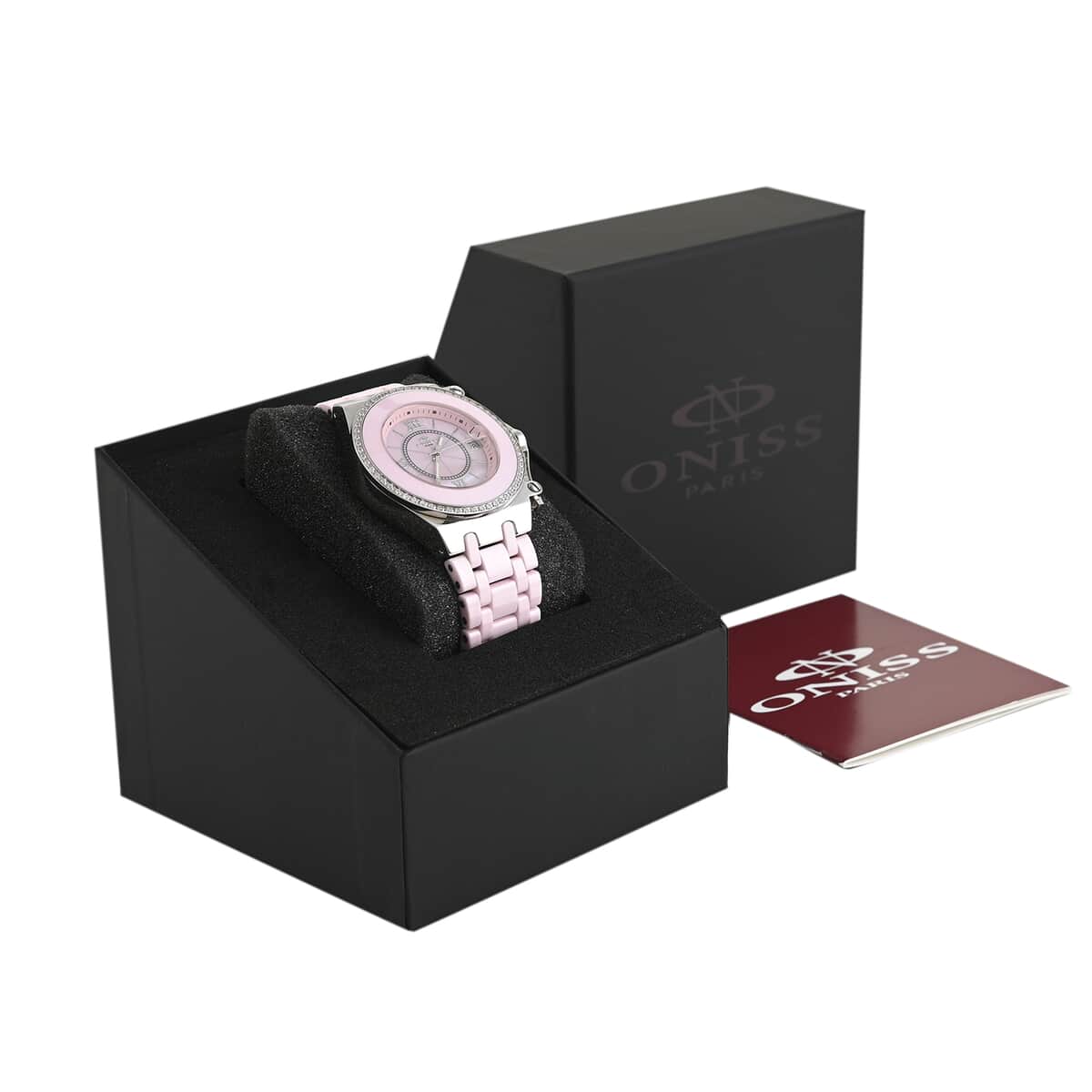 Oniss Austrian Crystal Swiss Movement Pink MOP Dial Watch in Pink Ceramic Strap (38.50 mm) , Designer Bracelet Watch , Analog Luxury Wristwatch image number 6
