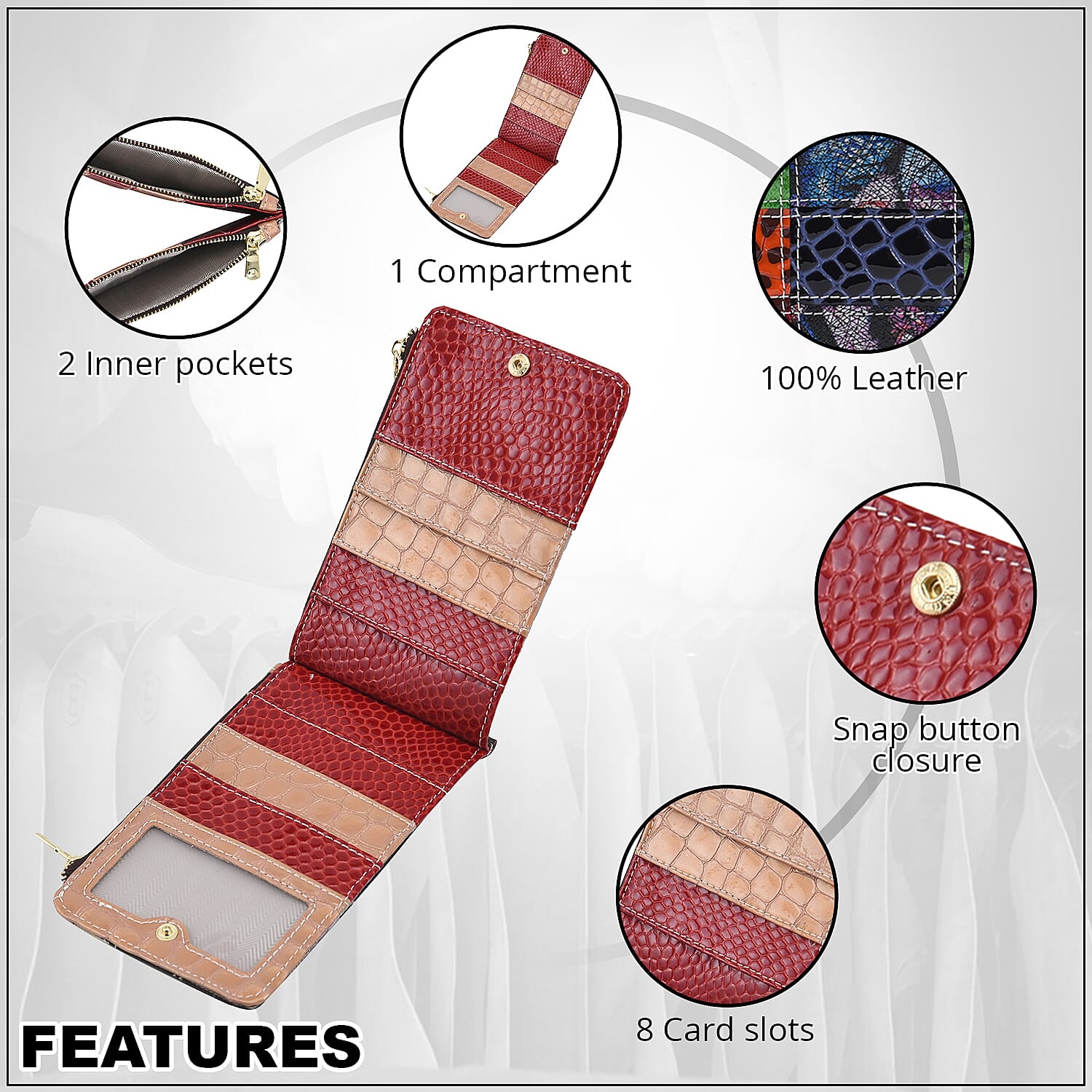CHAOS BY ELSIE Multi Color Box Pattern Genuine Leather RFID Wallet