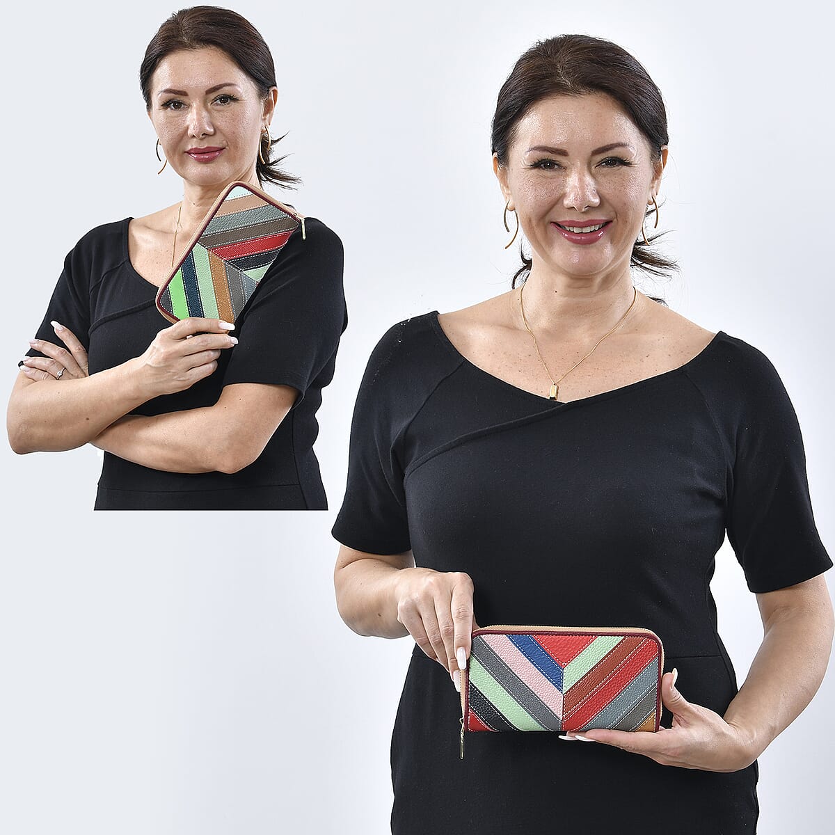 CHAOS BY ELSIE Multi Color V Shape Pattern Genuine Leather RFID Wallet image number 1