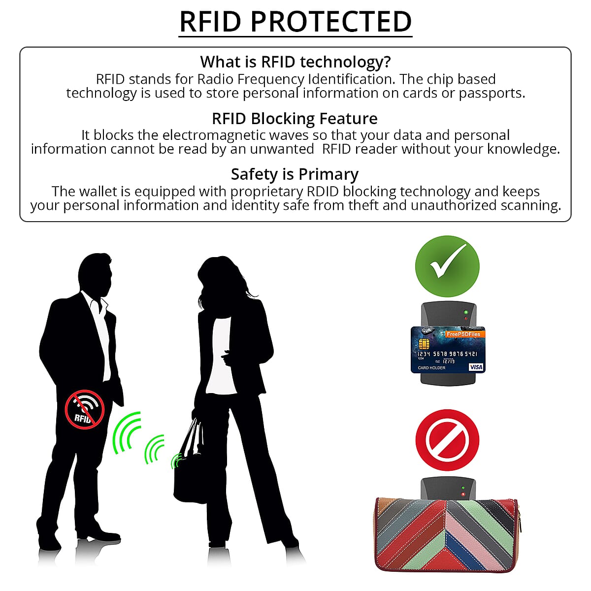 CHAOS BY ELSIE Multi Color V Shape Pattern Genuine Leather RFID Wallet image number 2