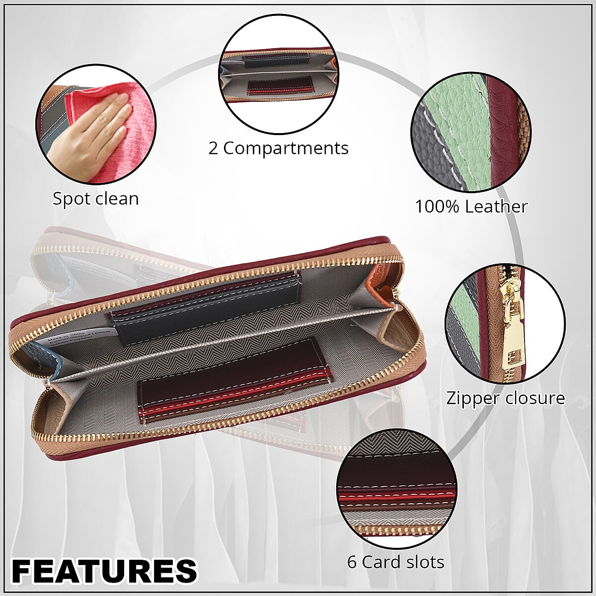 CHAOS BY ELSIE Multi Color V Shape Pattern Genuine Leather RFID Wallet image number 3