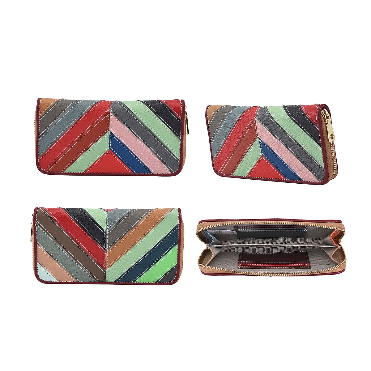 CHAOS BY ELSIE Multi Color V Shape Pattern Genuine Leather RFID Wallet image number 5