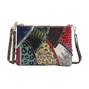 Multi Color Genuine Leather Fish Scale Design Clutch Bag with Long Strap