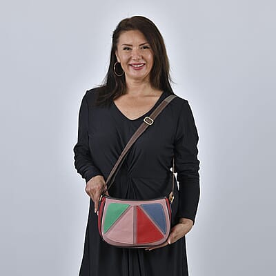 CHAOS Multi Color Lemon Slice Inspired Pattern Genuine Leather Crossbody Bag with Long Strap