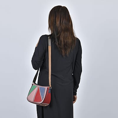 CHAOS Multi Color Lemon Slice Inspired Pattern Genuine Leather Crossbody Bag with Long Strap