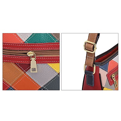 CHAOS Multi Color Lemon Slice Inspired Pattern Genuine Leather Crossbody Bag with Long Strap