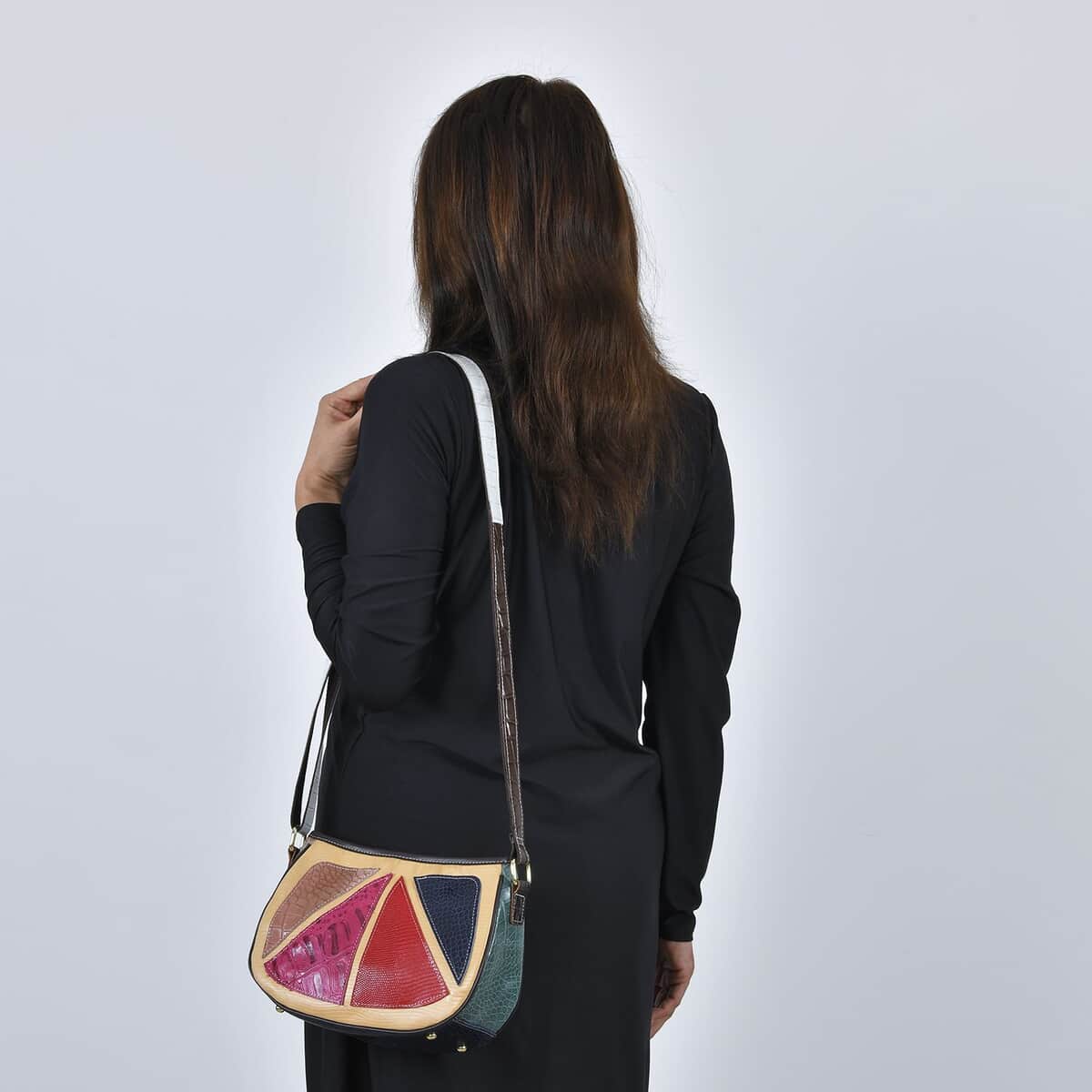 CHAOS Multi Color Crocodile Embossed Print Genuine Leather Crossbody Bag with Long Strap image number 2