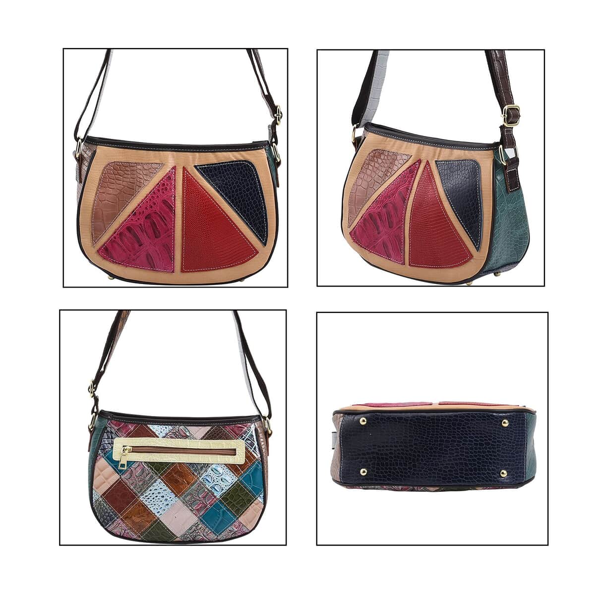 CHAOS Multi Color Crocodile Embossed Print Genuine Leather Crossbody Bag with Long Strap image number 5