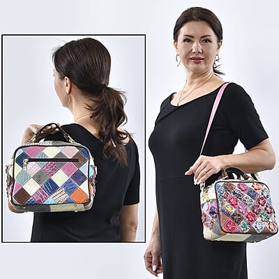 Chaos By Elsie Rainbow Color Genuine Leather Crossbody Bag with Shoulder Strap
