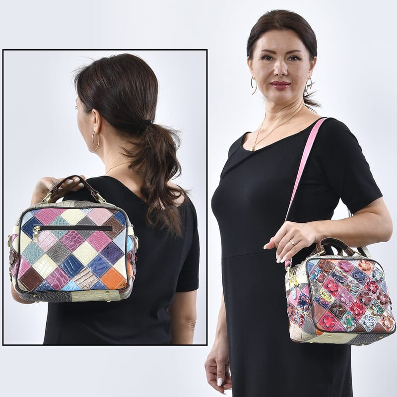 Chaos By Elsie Rainbow Color Genuine Leather Crossbody Bag with Shoulder Strap