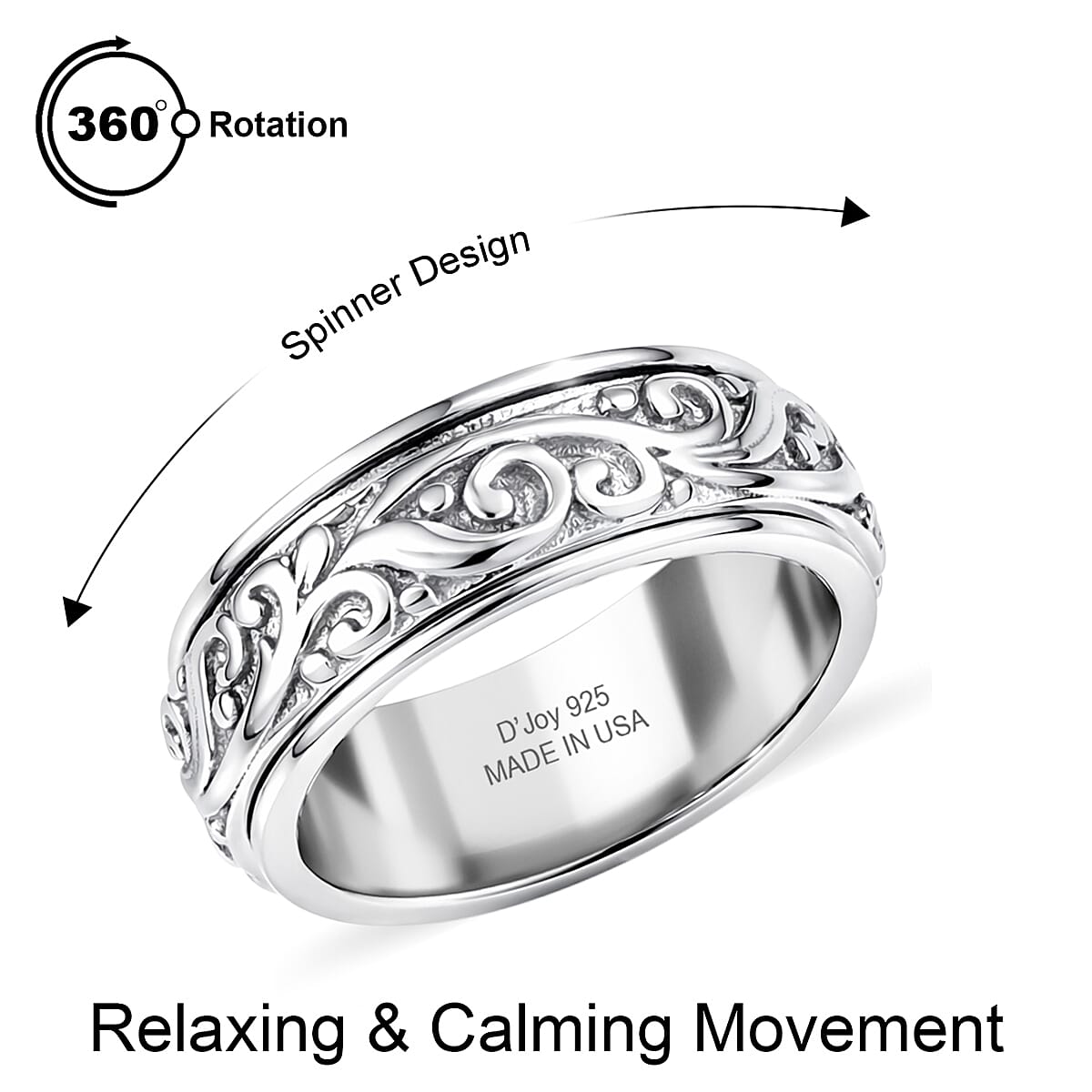 D'Joy Band Ring in Sterling Silver (Size 6.0) 5.36 Grams