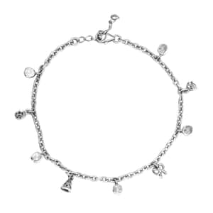 Polki Diamond Star and Moon, Bow, Bell and Hat Charms Bracelet in Sterling Silver (7.25 In) 0.50 ctw