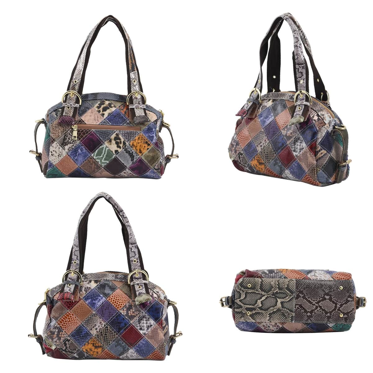 CHAOS By Elsie Rainbow Color Snake Print Genuine Leather Convertible Tote Bag with Long Strap image number 5