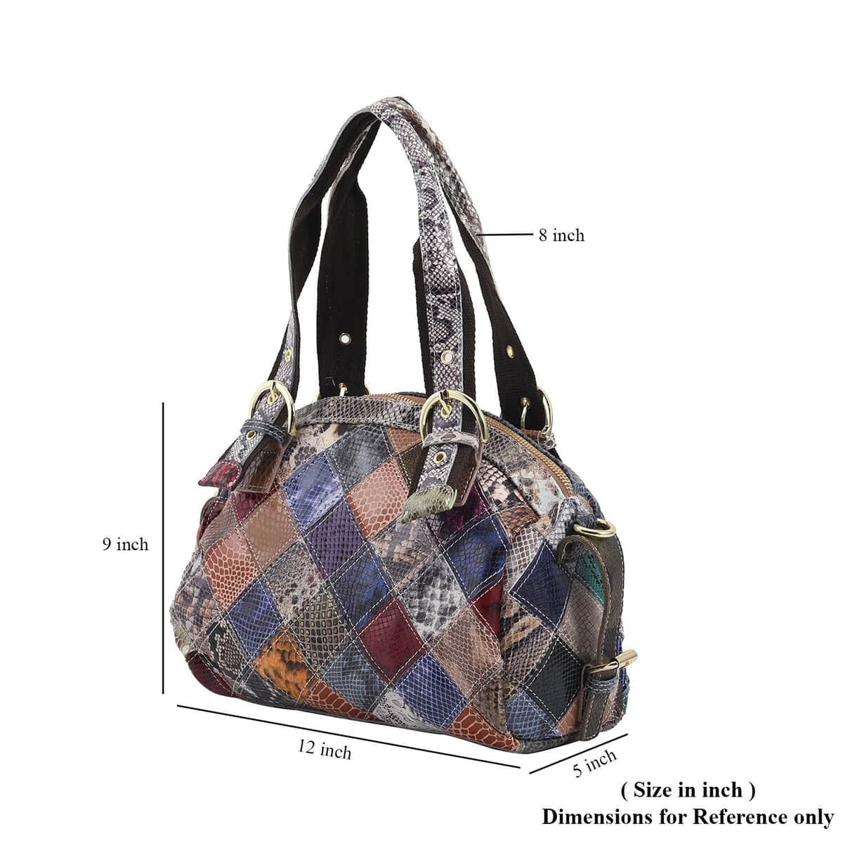 CHAOS Rainbow Color Snake Print Genuine Leather Convertible Tote Bag (12"x5"x9") with Long Strap image number 6
