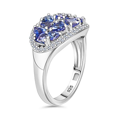 Tanzanite and White Zircon 2.20 ctw Ring in Platinum Over Sterling Silver (Size 8.0)