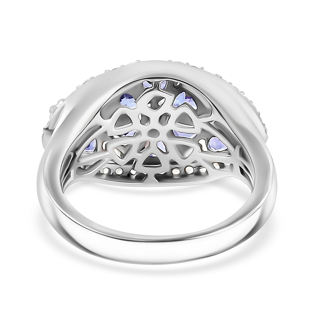 Tanzanite and White Zircon 2.20 ctw Ring in Platinum Over Sterling Silver (Size 8.0)