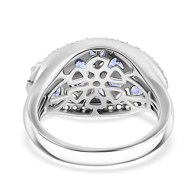 Tanzanite and White Zircon 2.20 ctw Ring in Platinum Over Sterling Silver (Size 8.0)