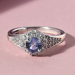 Tanzanite and Multi Gemstone 0.92 ctw Fancy Ring in Platinum Over Sterling Silver (Size 9)