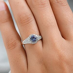 Tanzanite and Multi Gemstone 0.92 ctw Fancy Ring in Platinum Over Sterling Silver (Size 9)