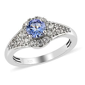 Tanzanite and Multi Gemstone 0.92 ctw Fancy Ring in Platinum Over Sterling Silver (Size 9)