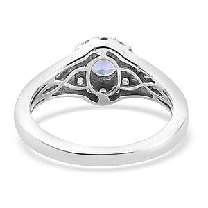 Tanzanite and Multi Gemstone 0.92 ctw Fancy Ring in Platinum Over Sterling Silver (Size 9)