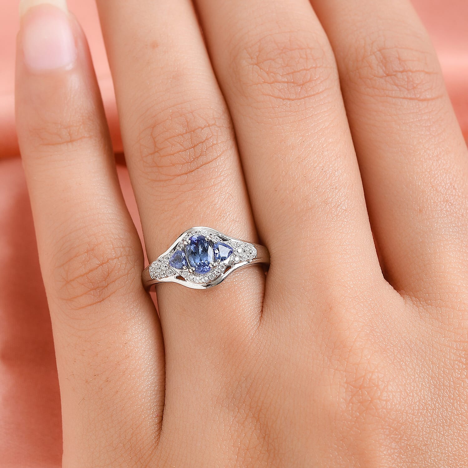 Tanzanite and White Zircon 1.20 ctw Ring in Platinum Over Sterling Silver (Size 11.5)