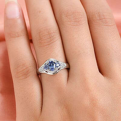Tanzanite and White Zircon 1.20 ctw Ring in Platinum Over Sterling Silver (Size 11.5)
