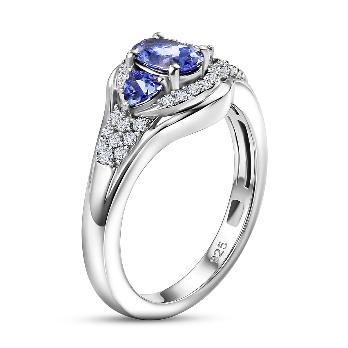 Tanzanite and White Zircon 1.20 ctw Ring in Platinum Over Sterling Silver (Size 11.5)