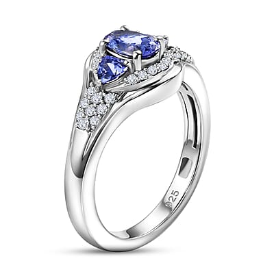 Tanzanite and White Zircon 1.20 ctw Ring in Platinum Over Sterling Silver (Size 11.5)
