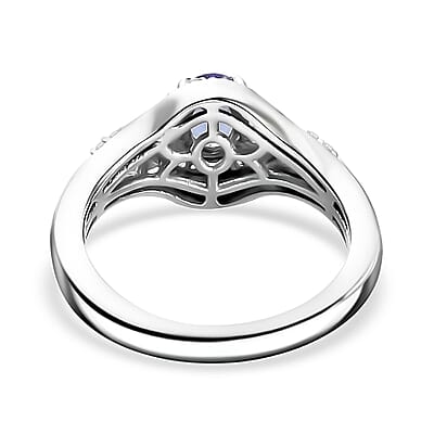 Tanzanite and White Zircon 1.20 ctw Ring in Platinum Over Sterling Silver (Size 11.5)