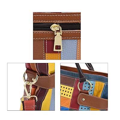 CHAOS BY ELSIE Rainbow Color Genuine Leather Tote Bag with Handle Drop and Detachable Shoulder Strap