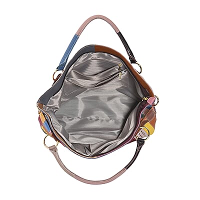 CHAOS BY ELSIE Rainbow Color Genuine Leather Tote Bag with Handle Drop and Detachable Shoulder Strap