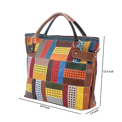 CHAOS BY ELSIE Rainbow Color Genuine Leather Tote Bag with Handle Drop and Detachable Shoulder Strap