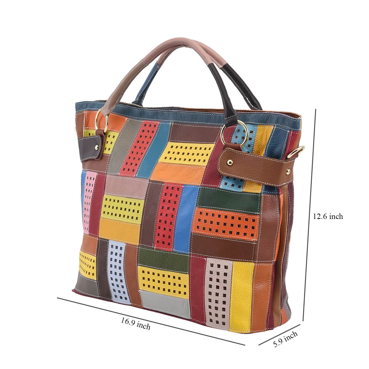 CHAOS BY ELSIE Rainbow Color Genuine Leather Tote Bag with Handle Drop and Detachable Shoulder Strap image number 6
