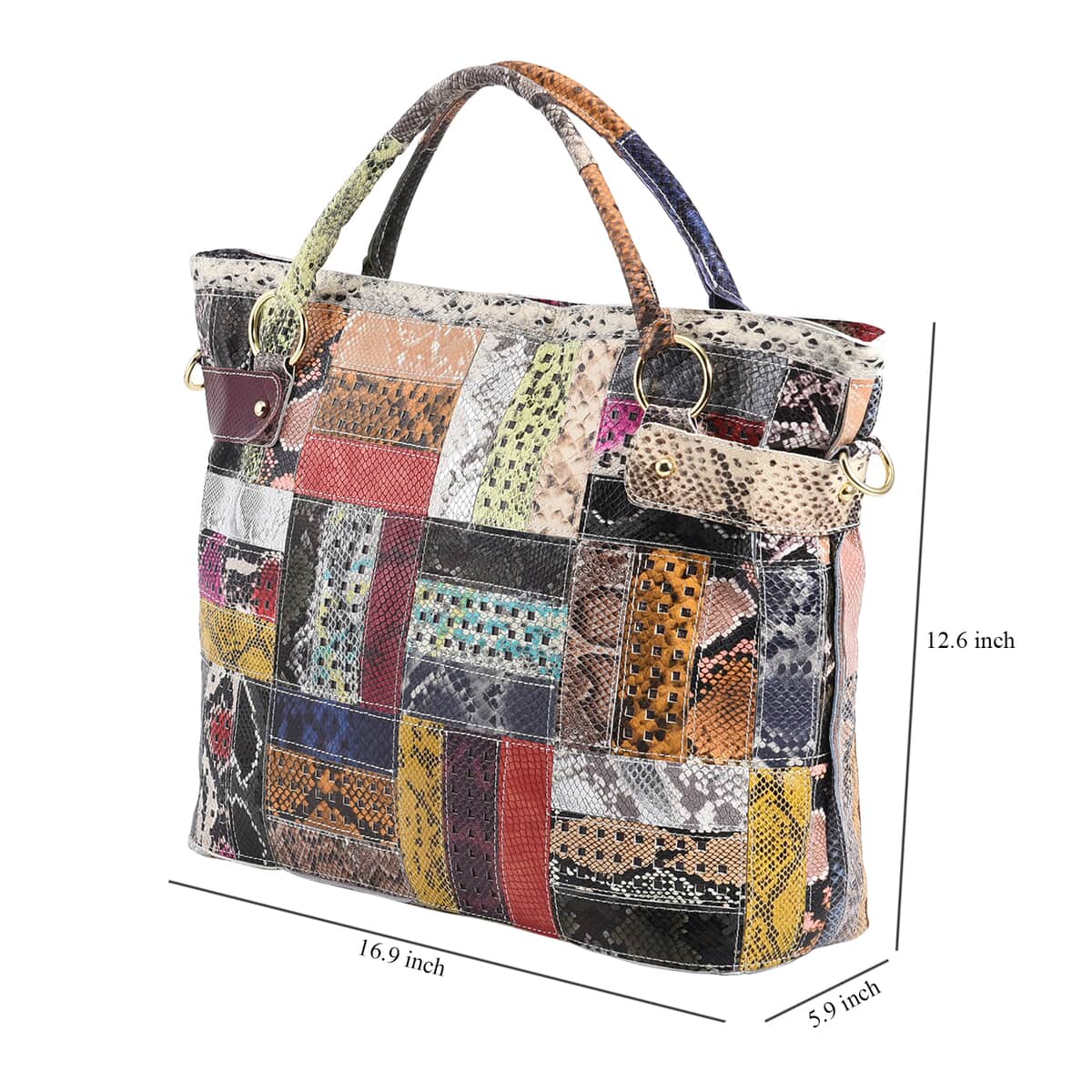 CHAOS BY ELSIE Rainbow Color Snake Print Pattern Genuine Leather Tote Bag with Handle Drop and Detachable Shoulder Strap image number 6