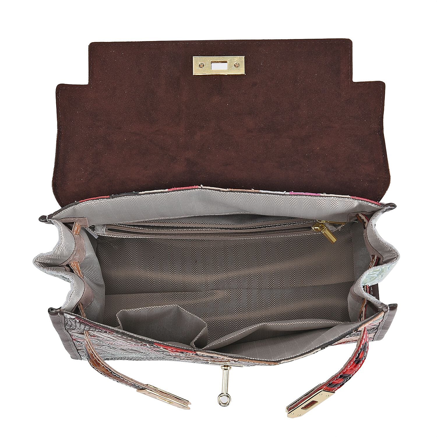 CHAOS By Elsie Rainbow Color Stripe Cheetah And Snake Pattern Genuine Leather Satchel Bag with Long Strap