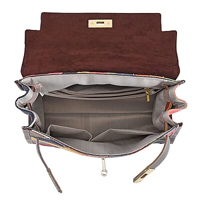 CHAOS By Elsie Rainbow Color Croc Embossed Stripe Pattern Genuine Leather Satchel Bag with Long Strap