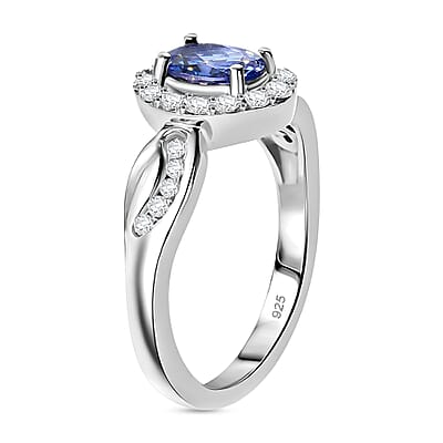 Tanzanite and White Zircon 1.10 ctw Ring in Platinum Over Sterling Silver (Size 11.5)