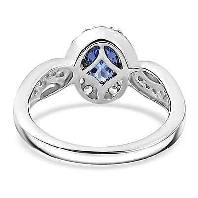 Tanzanite and White Zircon 1.10 ctw Ring in Platinum Over Sterling Silver (Size 11.5)