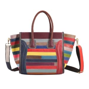 CHAOS Rainbow Color Patchwork Genuine Leather Convertible Tote Bag (19.69"x7.87"x11.02") with Long Shoulder Strap