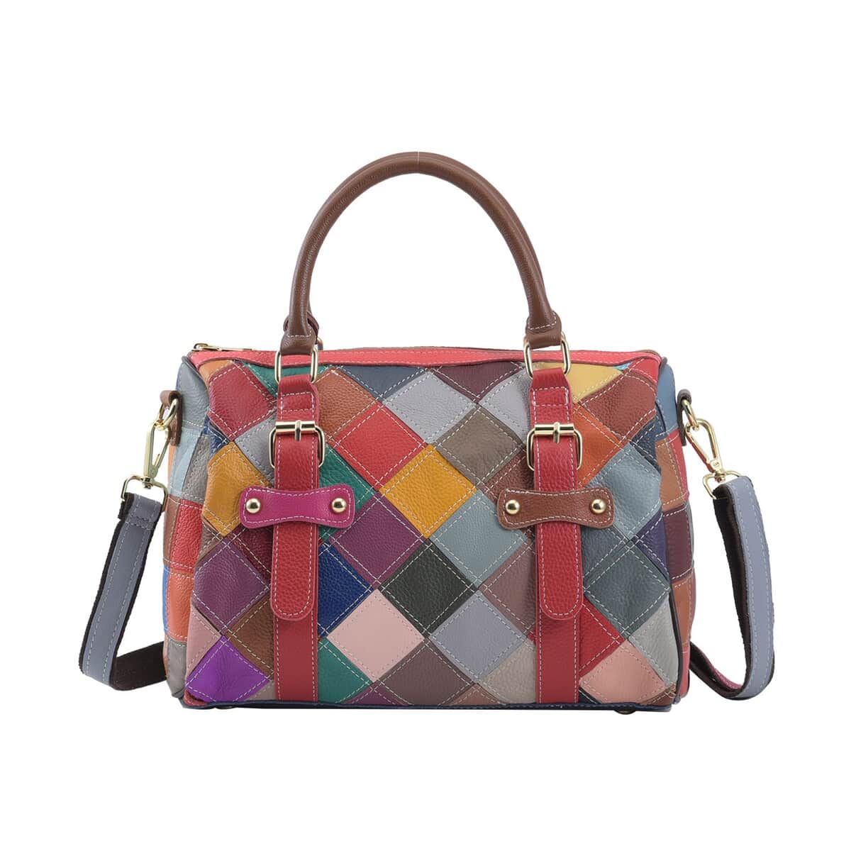 CHAOS By Elsie Multi Color Solid Genuine Leather Double Buckle Tote Bag image number 0