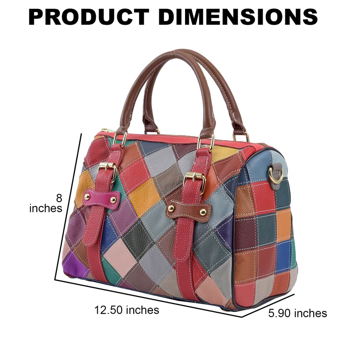 Rainbow Color Genuine Leather Tote Bag (12.5"x6.5"x8") with Handle Drop and Detachable Shoulder Strap image number 3